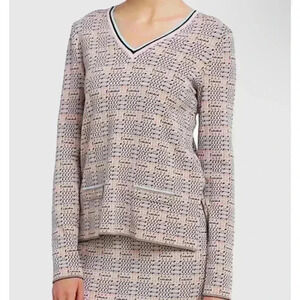 Marc Cain Patterned Sweater in Pink, Black, & Blue, NWT Tweed Twee Old money
